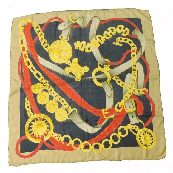 AUTH Celine Chain Pattern Silk Scarf - Picture 2 of 5